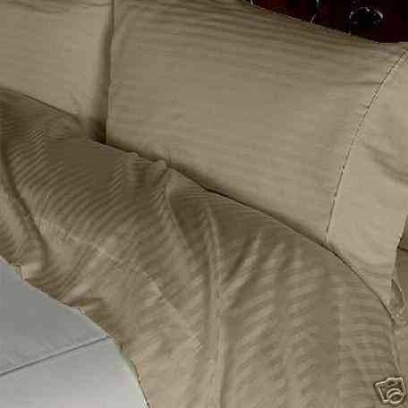 Luxury 1000 TC 100%  Cotton Full  Sheet Set Striped In Taupe - Anippe