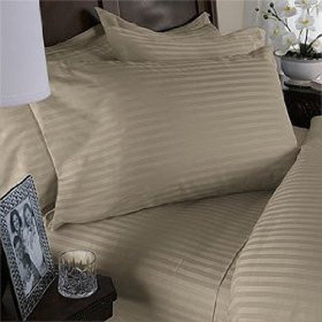 Two Luxury 800 TC King Size Pillow Cases striped in Beige - Anippe
