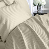 Luxury 600 Thread 100% Egyptian Cotton Full Sheet Set Striped In Beige - Anippe