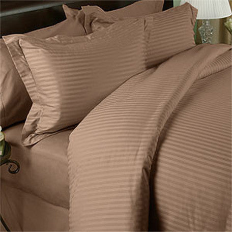 Luxury 600 Thread 100% Egyptian Cotton Full Sheet Set Striped In Taupe