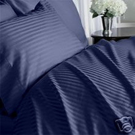 Luxury 300 TC 100% Pure Egyptian Cotton Twin Sheets Set Striped in Navy - Anippe