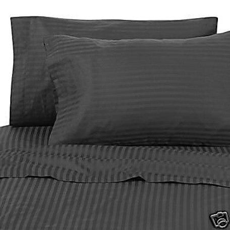 Luxury 300 TC 100% Pure Egyptian Cotton Twin Sheets Set Striped in Black