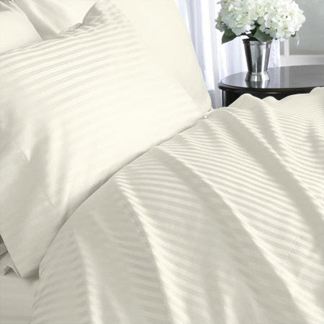 Luxury 600 Thread Count 100% Egyptian Cotton Full Sheet Set Striped In Ivory/Cream