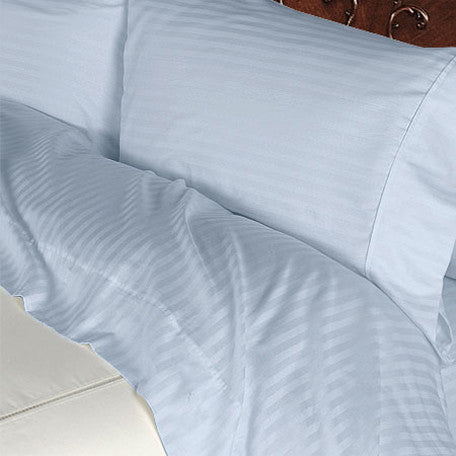 Luxury 600 Thread Count  100% Egyptian Cotton King Sheet Set Striped In Light Blue - Anippe