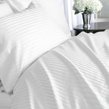 Luxury 1000 TC 100%  Cotton Full Sheet Set Striped In White