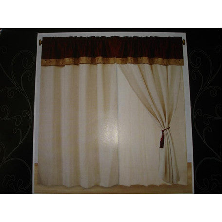 Luxury Cleopatra Suede Burgundy/Beige 60"x84" Window Curtain with Lining and 18" Valance - Anippe